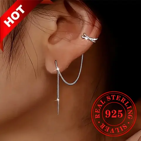 Huitan Dainty Shiny Hoop Earrings with Tassels 925 Sterling Silver Graceful Piercing Accessories for Women Charm Wedding Jewelry