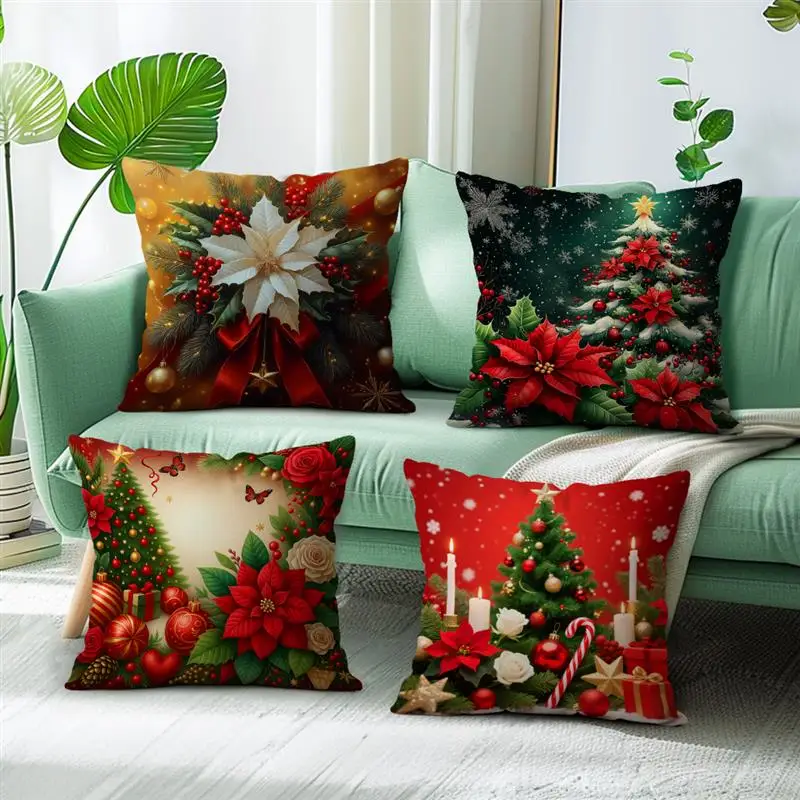 Christmas Tree Cushion Pillowcase Printed Polyester 45x45cm Throw Pillowcover Decorative Sofa Cushion Pillowslip Home Decor