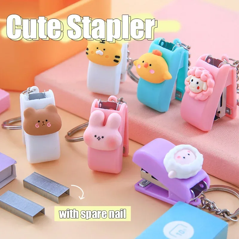 Cartoon Mini Stapler Portable Cute Stapler Keychain Office School Stationery Supplies General Use Stapler