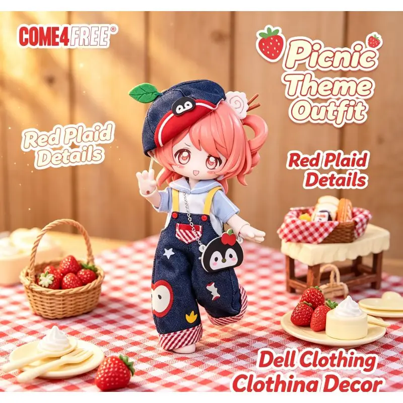 Come4free 12cm Bjd Doll Clothes Set, Cute Apple Pattern Casual Outfit Accessories, **Doll Excluded**, For 1/12 Scale Bjd Dolls
