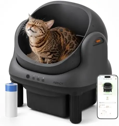 Open Top L1 Self Cleaning Litter Box,Electronic Hands-Free,Smart Robot,Automatic Cleaning Litter Box-App Control & Safe