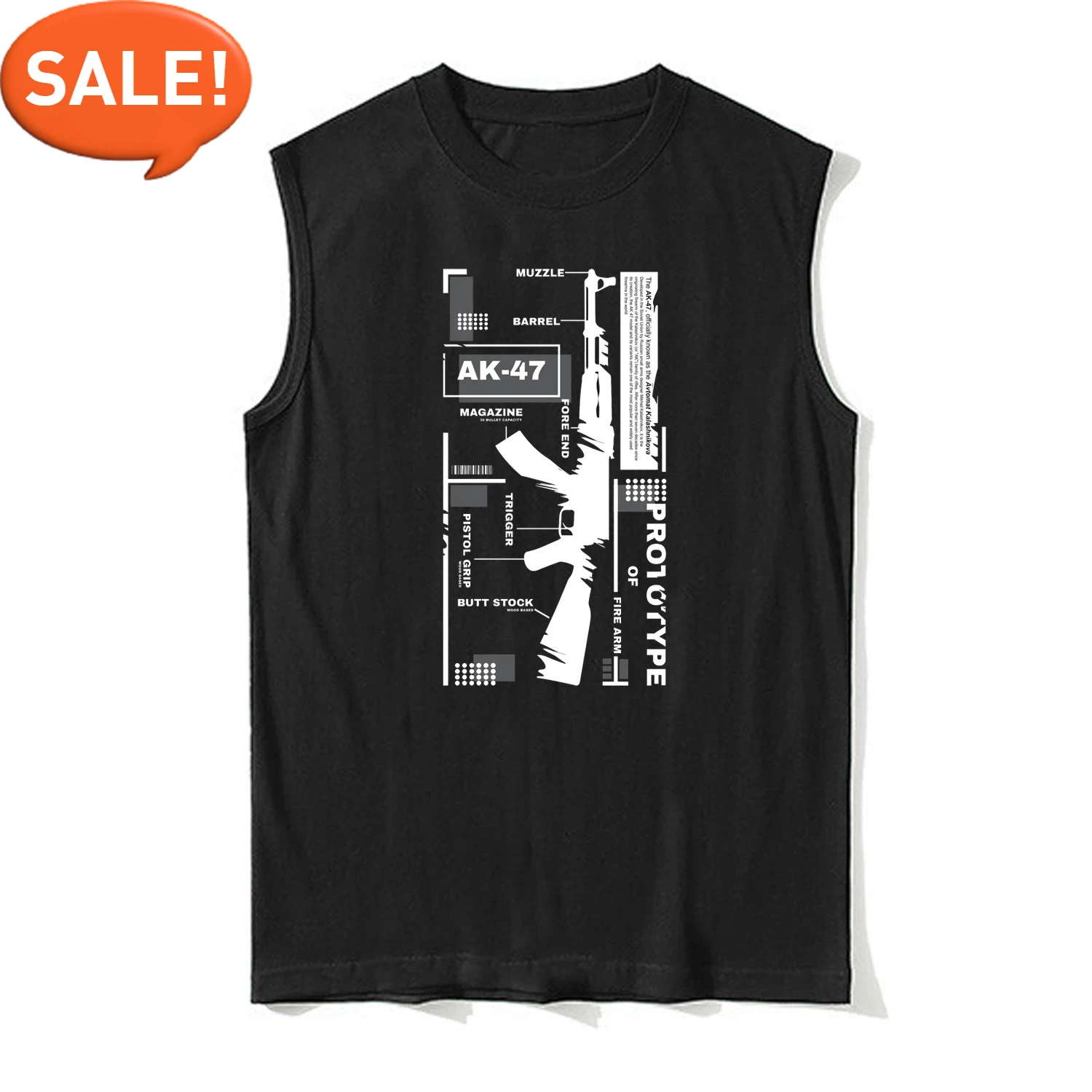 Prototype of Fire Arm - Unique AK-47 Specifications Label Tanktop 100% Cotton O-Neck Summer Casual Mens Vests Sleeveless T-shirt