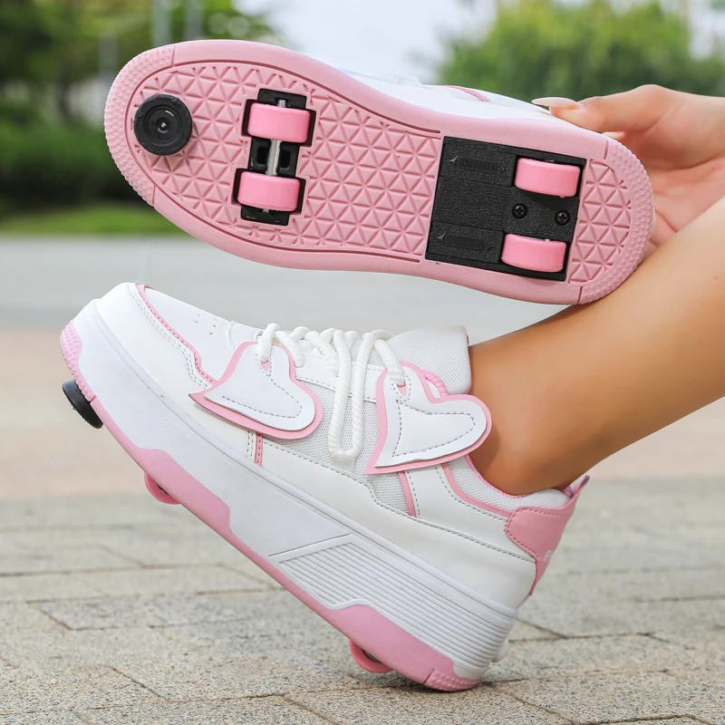 

Модная обувь для всех возрастов: 4-колесные автоматически выдвижные невидимые кроссовки — роликовые коньки для девочек, детей и взрослых.