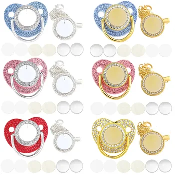 Full Zircon เปล่าเด็ก Pacifier พร้อมคลิปโซ่ชุด Bling Luxury Dummy จุกนม BPA ฟรีซิลิโคน Pacifiers ทารกแรกเกิดของขวัญ