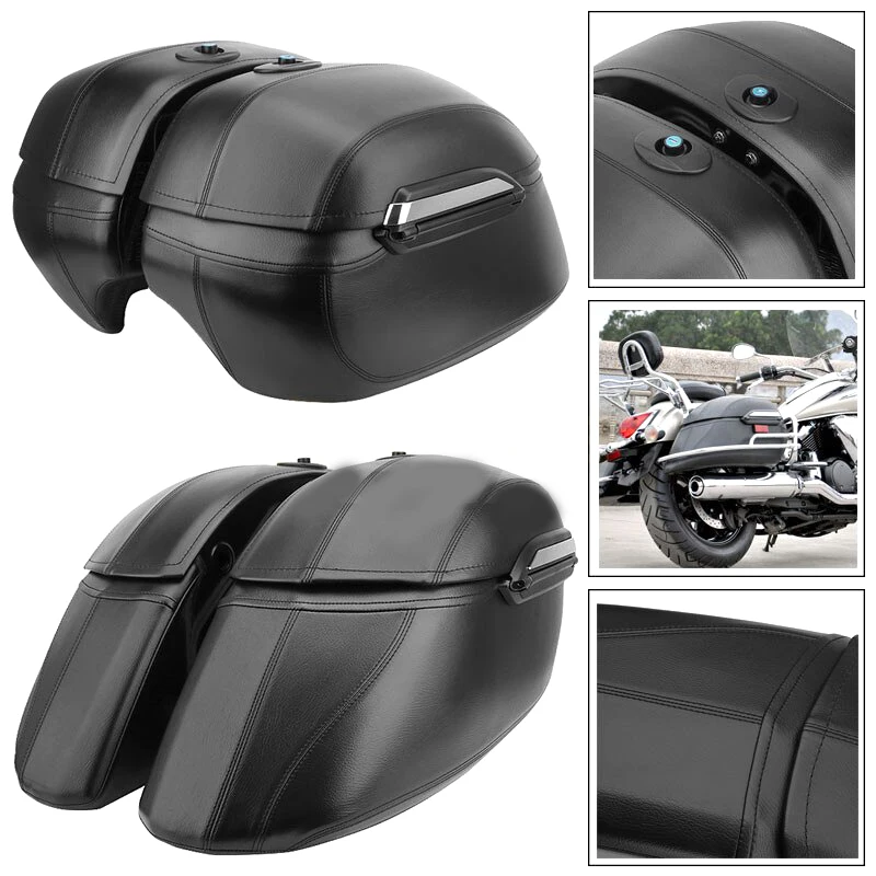 RACEPRO Motorcycle Black Universal Hard Saddle Bag Saddlebags For Suzuki  Kawasaki Harley