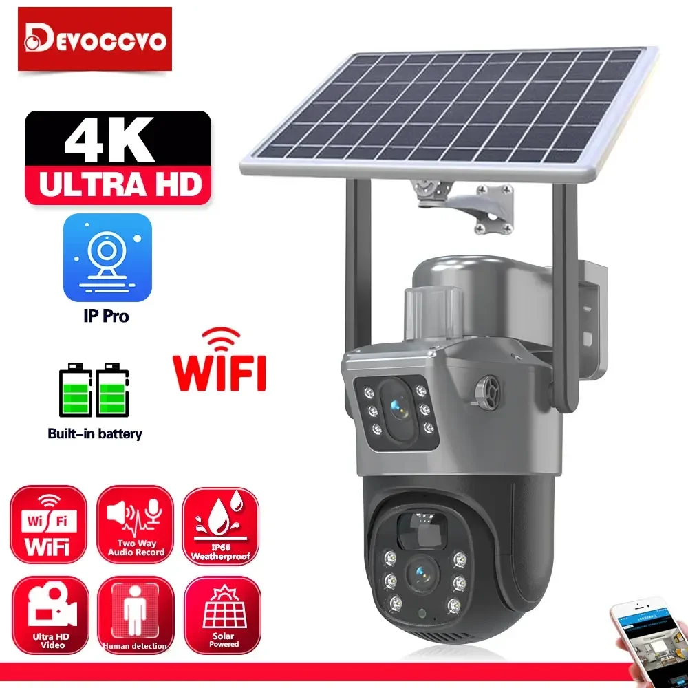 4K 8MP Solar Wireless IP Camera with 10800 MAh Battery Outdoor HD Dual Lens WiFi PTZ Camera Solar Panel CCTV Security Camera