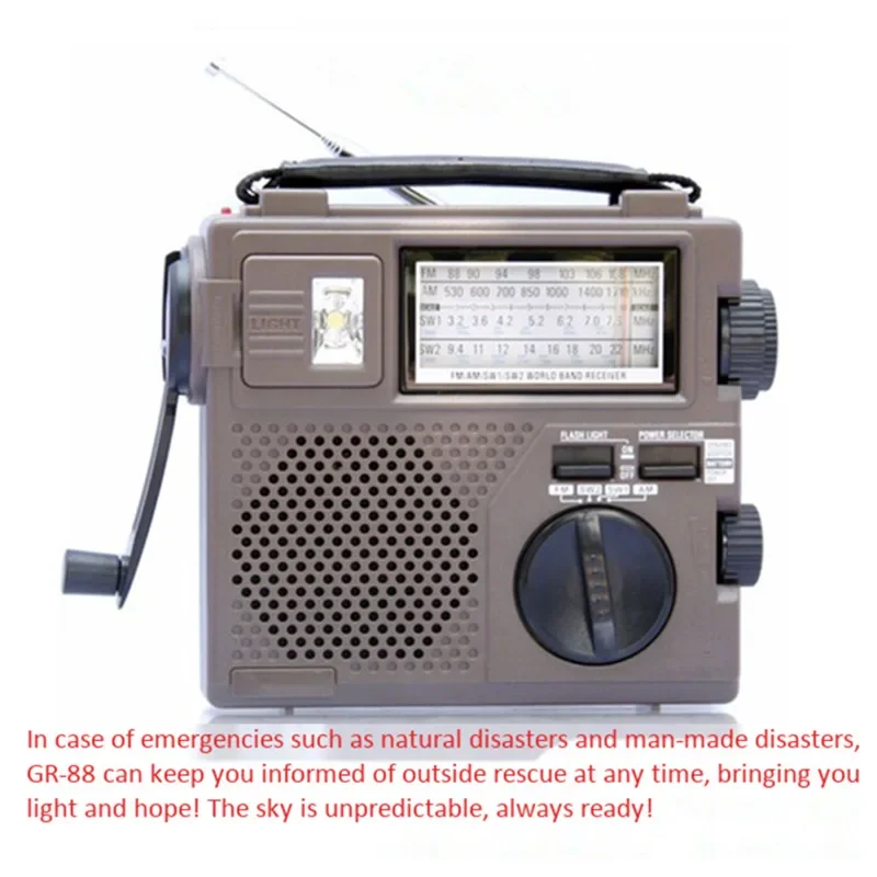 Portable Hand Cranked Power Generation Radio Full Band FM MW SW1-2 AC DC Rechargeable Battery Emergency Flashlight Radios Sound