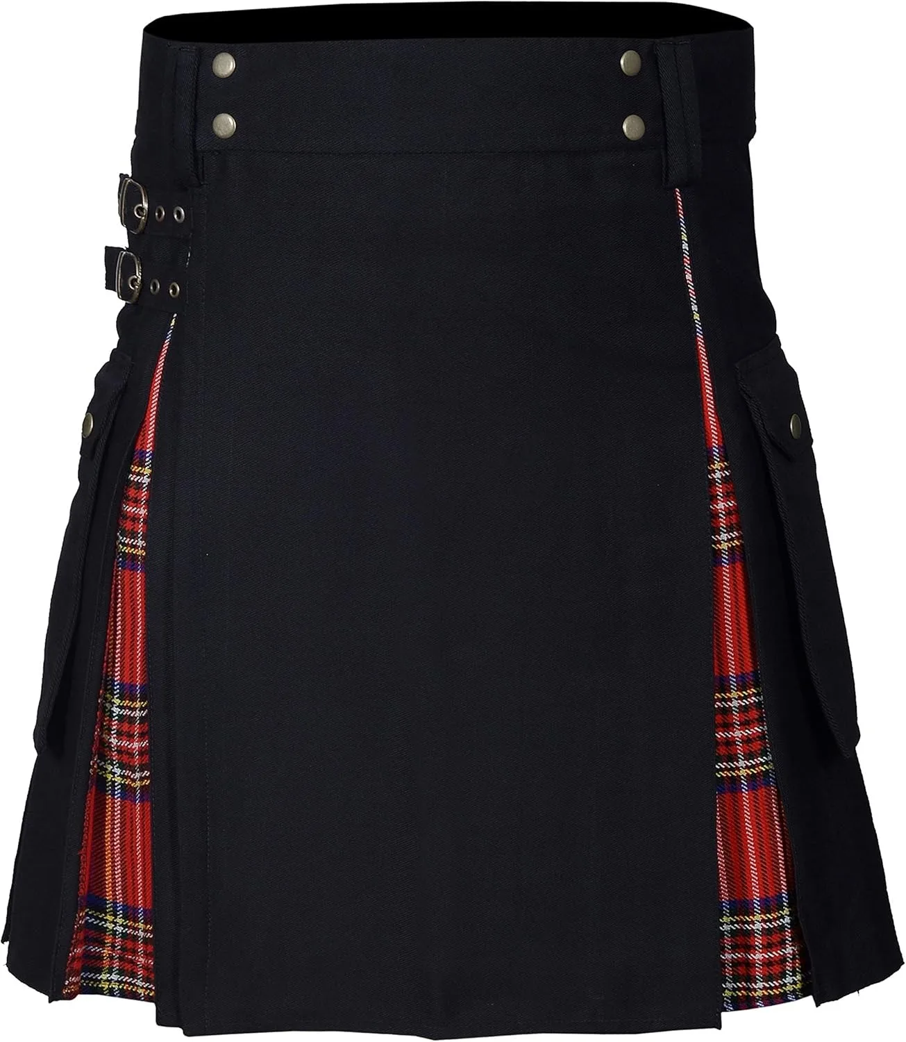 Men ' s Modern Plus Size Scottish Skirt Hybrid Utility Kilt Black Cotton & Tartan Kilts for Men-Multiple Cargo Pocket