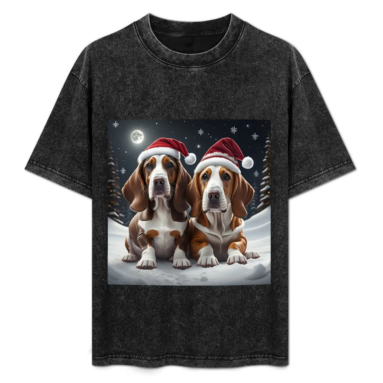 

Basset hound dogs in a Winter Wonderland T-Shirt vintage anime shirt boys whites animal prinfor boys plain mens white t shirts