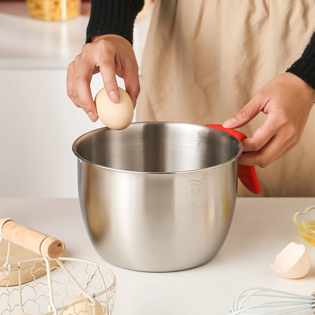 

Stainless Steel Egg Beater Bowl with Handle Salad Bowls Vegetable Deep Mixing for Mixer Silica Gel Handled Eggs