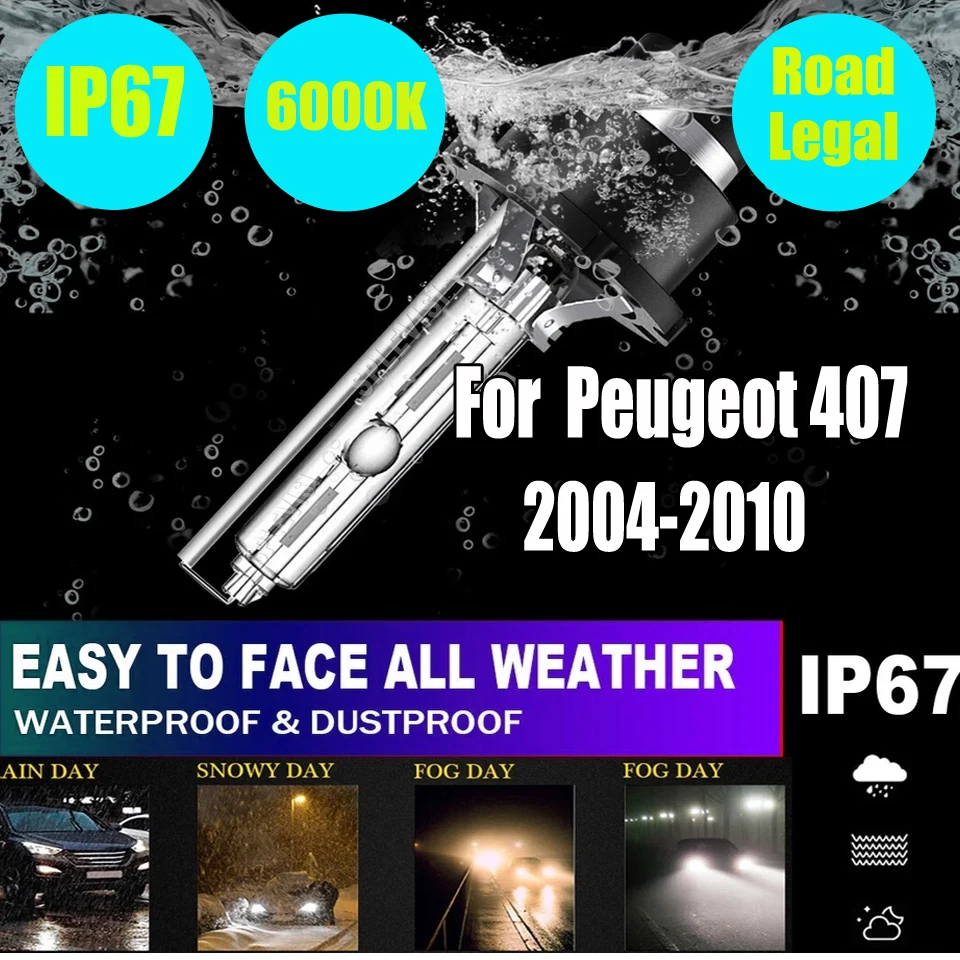 

D2S HID Headlight focused & broader beam without dazzling oncoming traffic For Peugeot 407 2004 2005 2006 2007 2008 2009 2010