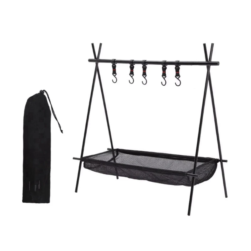 Frame+Net Bag Camping Rack Folding Ultra-Light Camping Tripod Travel Sundries Hanger