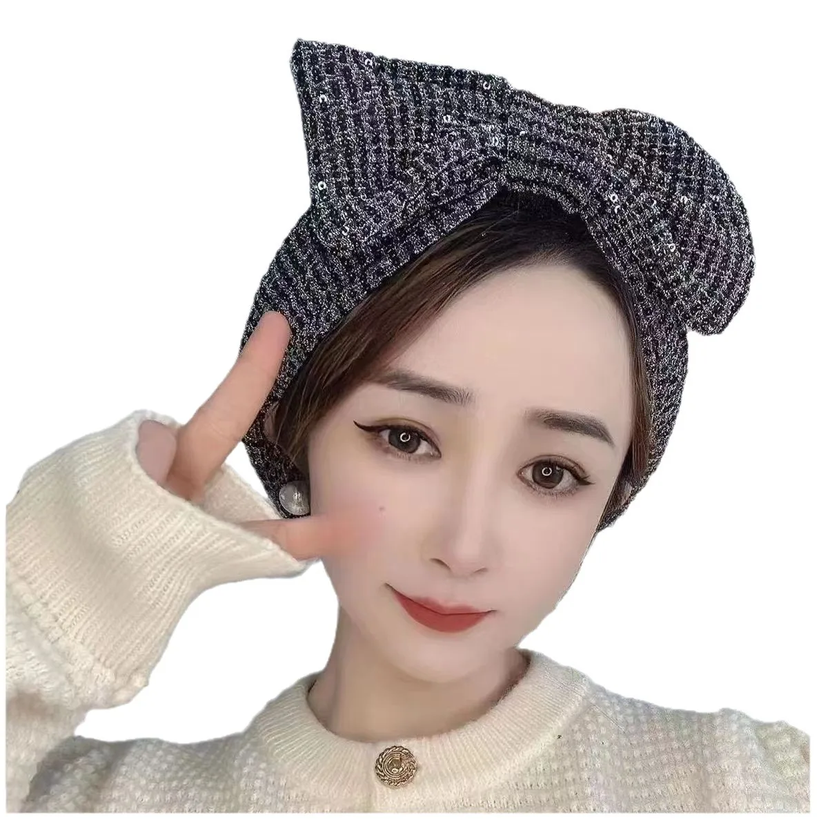 Zilvergrijs Zwart Tulband Strik Mutsen Indiase Hoed Shimmer Pailletten Hoofddoek Vrouwen Moslim Hijab Hoofddoek Haaruitval Chemo Cap