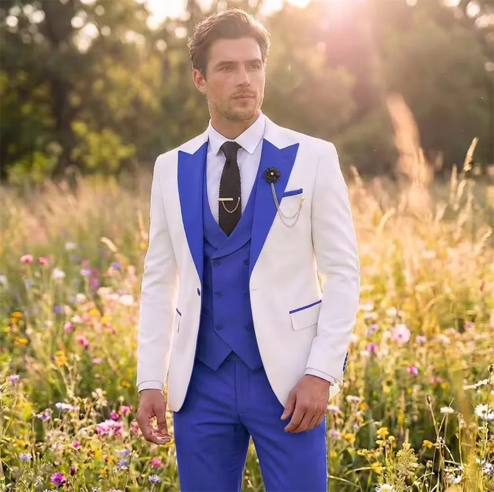 Color Blocked Men's Suits Gentleman Business British Suits Set Banquet Host Casual Wedding Business Suits(Blazer+Vest+Pants)