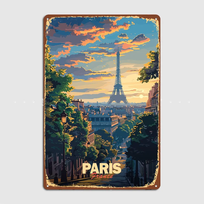 Paris Sunset Poster Metal Custom Sign Living Room Wall Indoor Decor Room Decoration Bedroom Posters Home Decor