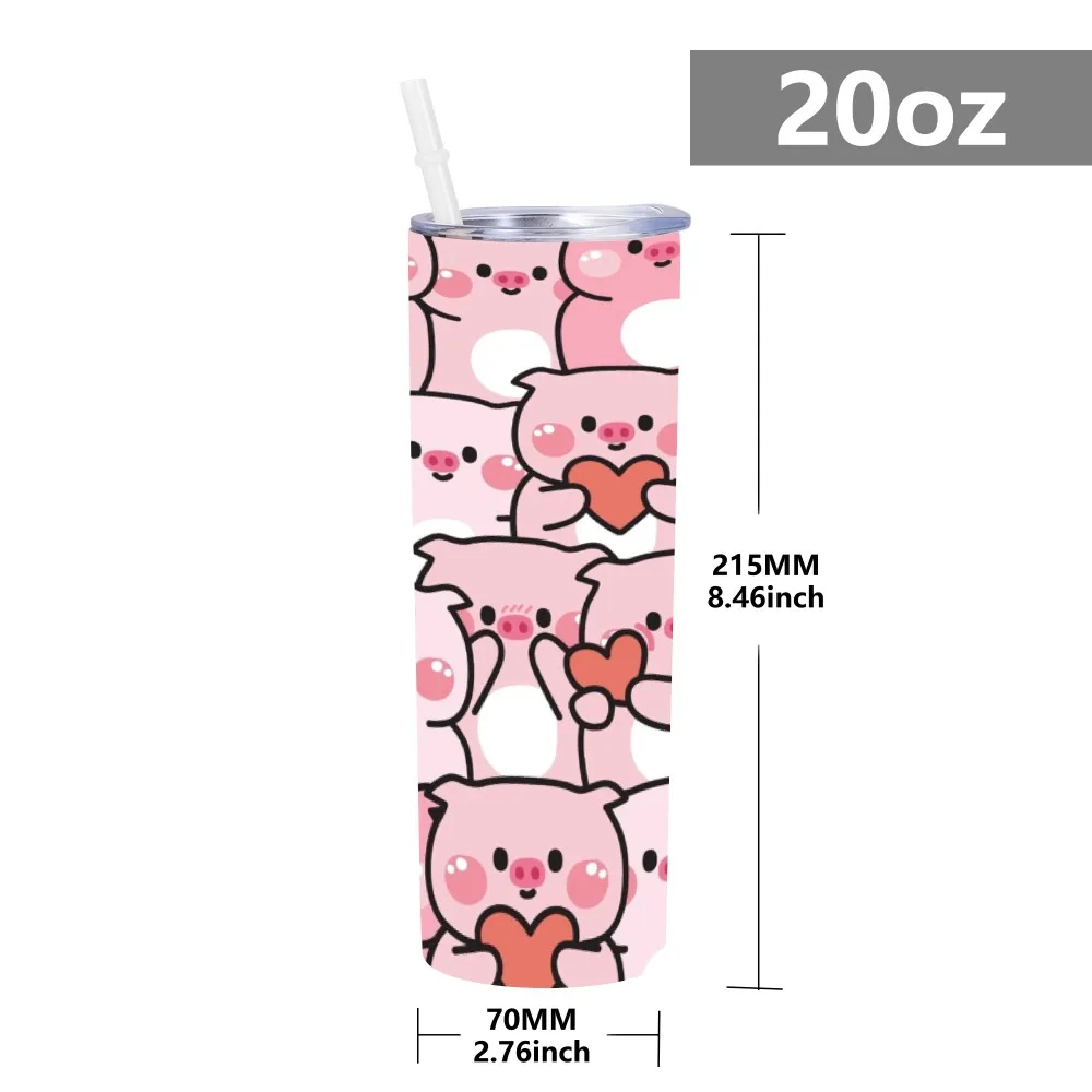 Cute Pink Pig Print Thermos Cup With Lid and Straw 20 oz Tumbler Vacuum Cups Water Bottle Coffee Cups Travel Mug Gifts Women