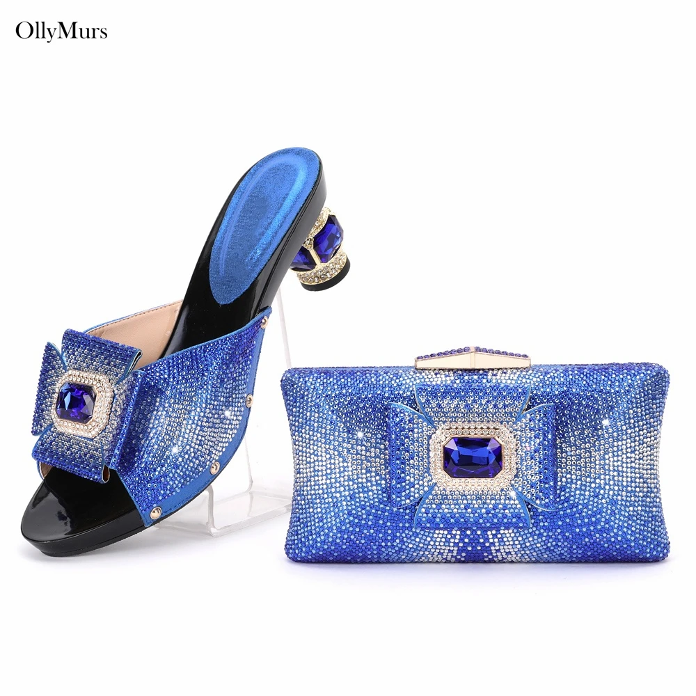 

Высококачественная африканская модная обувь и сумка на высоком каблуке со стразами, летние тапочки, женская обувь и сумка, комплект для вечеринки