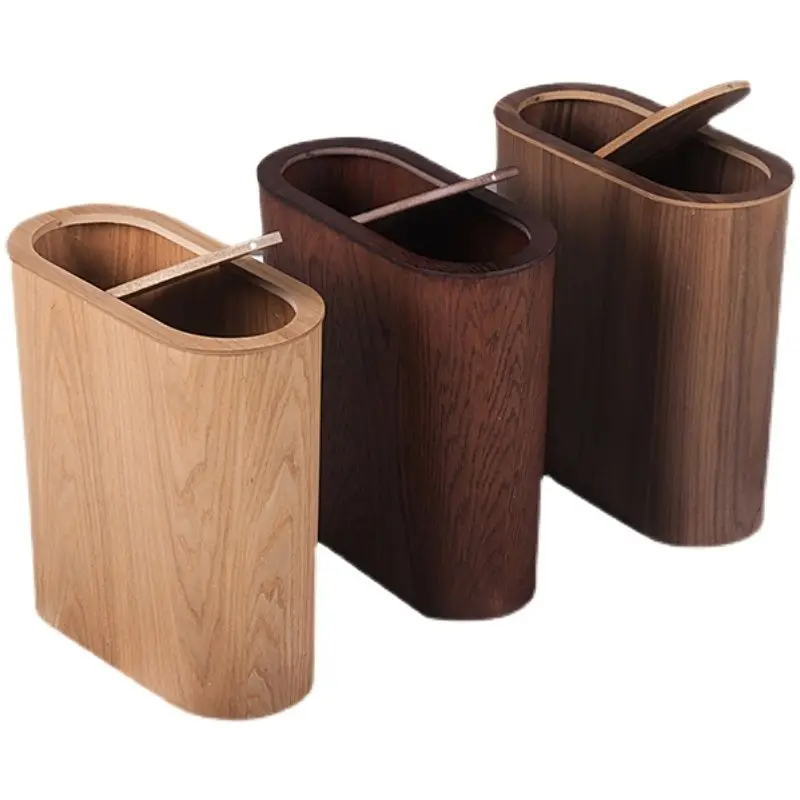 

Nordic Stitched Wooden Trash Can Household Living Room Bedroom Kitchen Toilet Gap Super Narrow Creative Paper Basket Walnut Wood