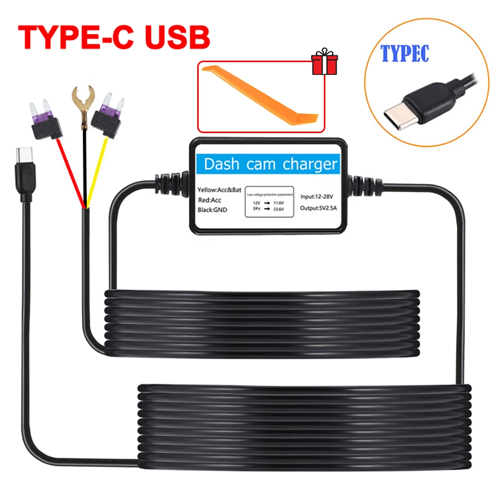 24-Stunden-Parküberwachung, Auto-DVR, Dashcam-Kamera, Hardwire-Kit für Low-Vol-Schutz, Mini-USB-Anschluss, 12–30 V in 5 V, 2,5 A, Autozubehör