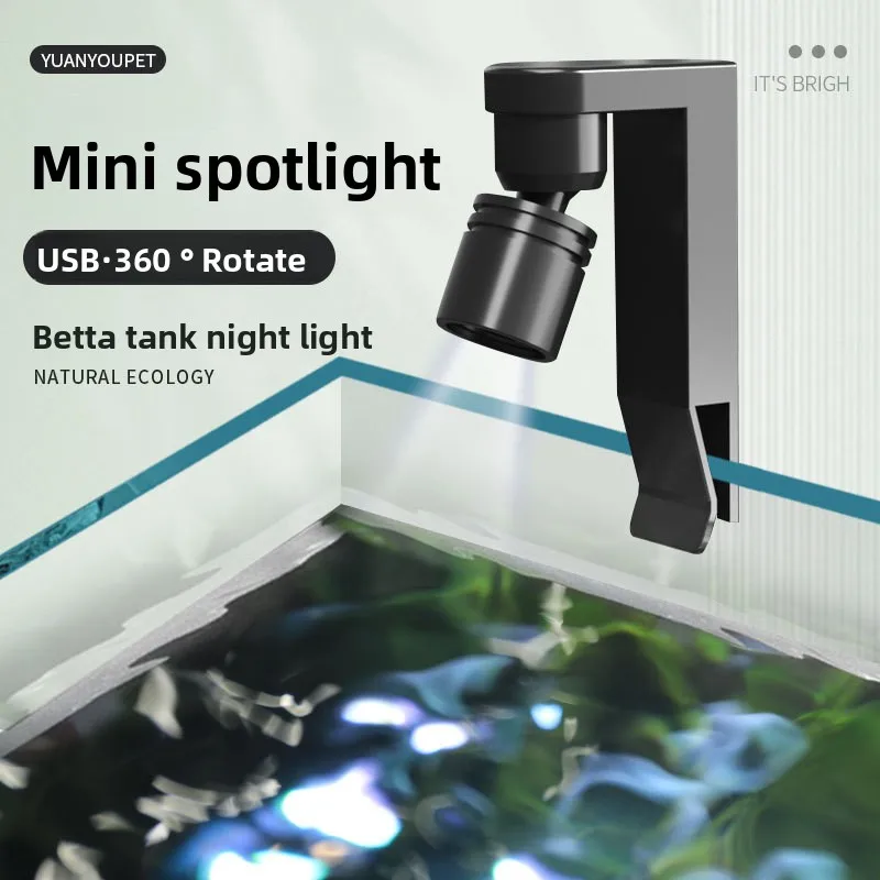 Mini LED Aquarium Spot Clip Light, Splash-Resistant Adjustable Spotlight, Full Spectrum Timer for Planted Betta Guppy Nano Tank