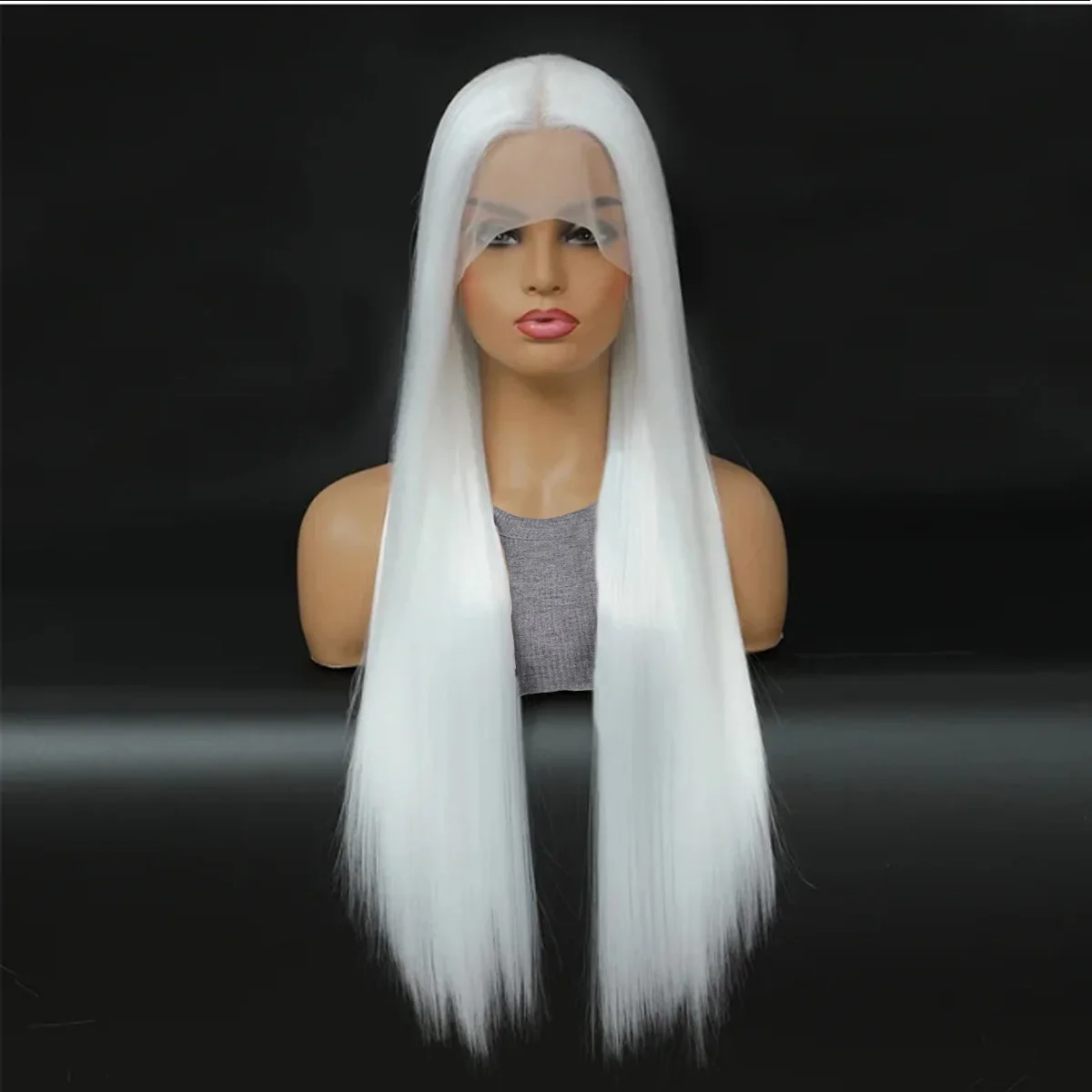 

White 60 Long 26 Inch Straight 180Density Glueless Synthetic Silky 13*4*1 Lace Front Wig For Black Women Babyhair PrePlucked