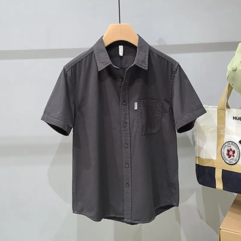2025 Summer New Loose Simple Casual Retro Lapel Shirt American Work Cardigan