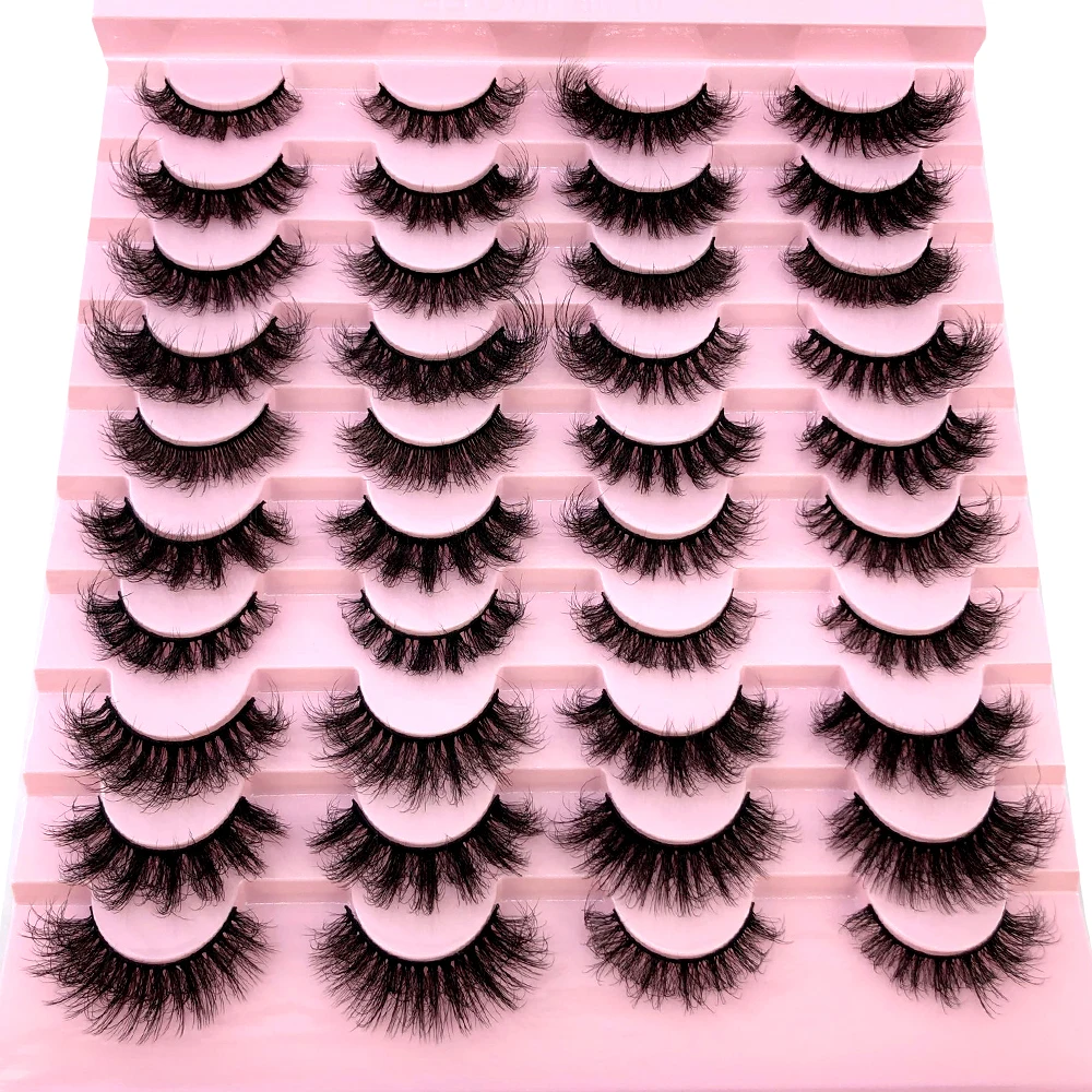 20 pairs of natural long 3D artificial mink false eyelashes fluffy and curled mink eyelashes extended eyelashes