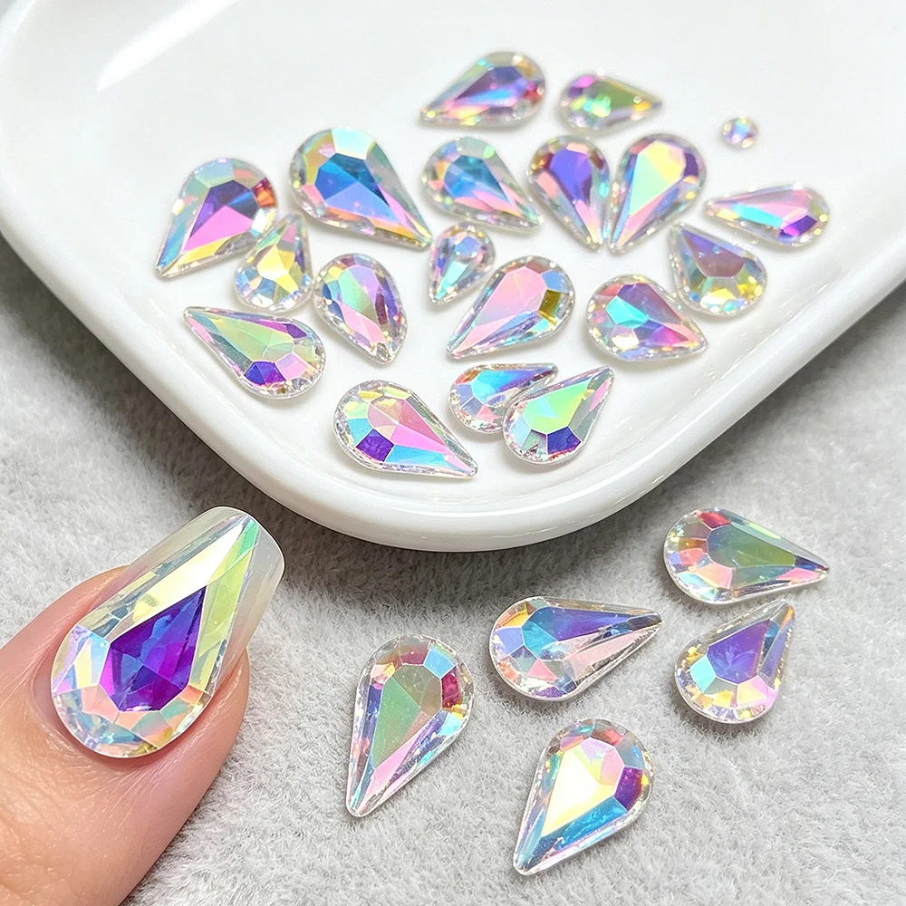 20pcs-60pcs Pointback Glass Rhinestones Teardrop Shape Crystals Strass Stones Sew On Rhinestones for Dress Decoration Crafts