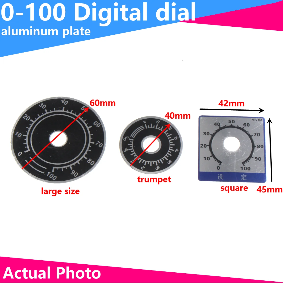 

5/2PCS 0-100 digital dial dial plate Aluminum label A03 knob cap WTH118 RV24 WX050 potentiometer