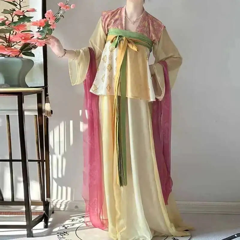 

Vintage Party Fairy Dress Print Ethnic Style Stage Hanfu Dress Cosplay Costumes Traditional Chinese Clothing for Women Clothes