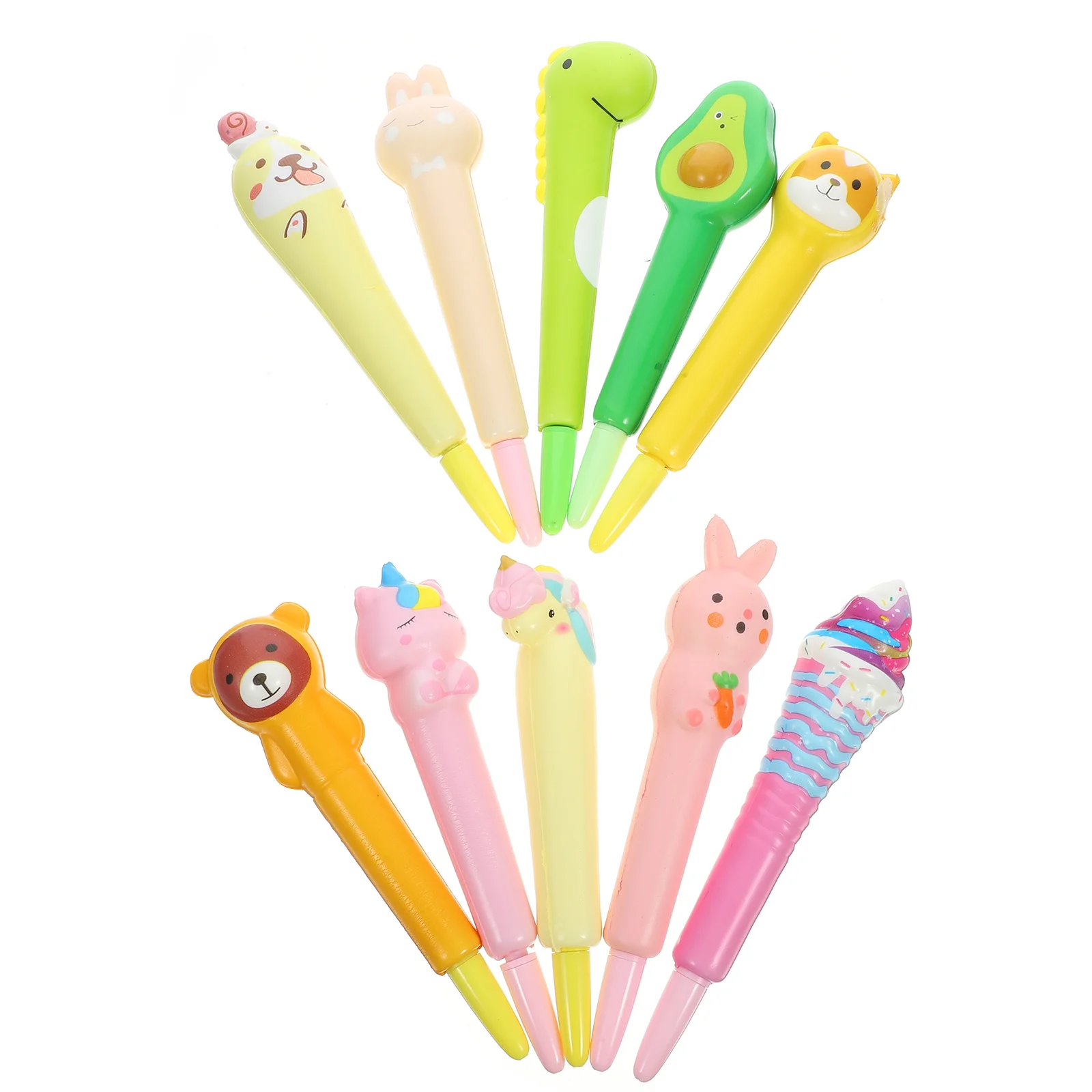 10Pcs Squeeze Gel Pens Cartoon Writing Pens Multi-function Student Pens Squeeze Pens (Mixed Style) multi-function pens