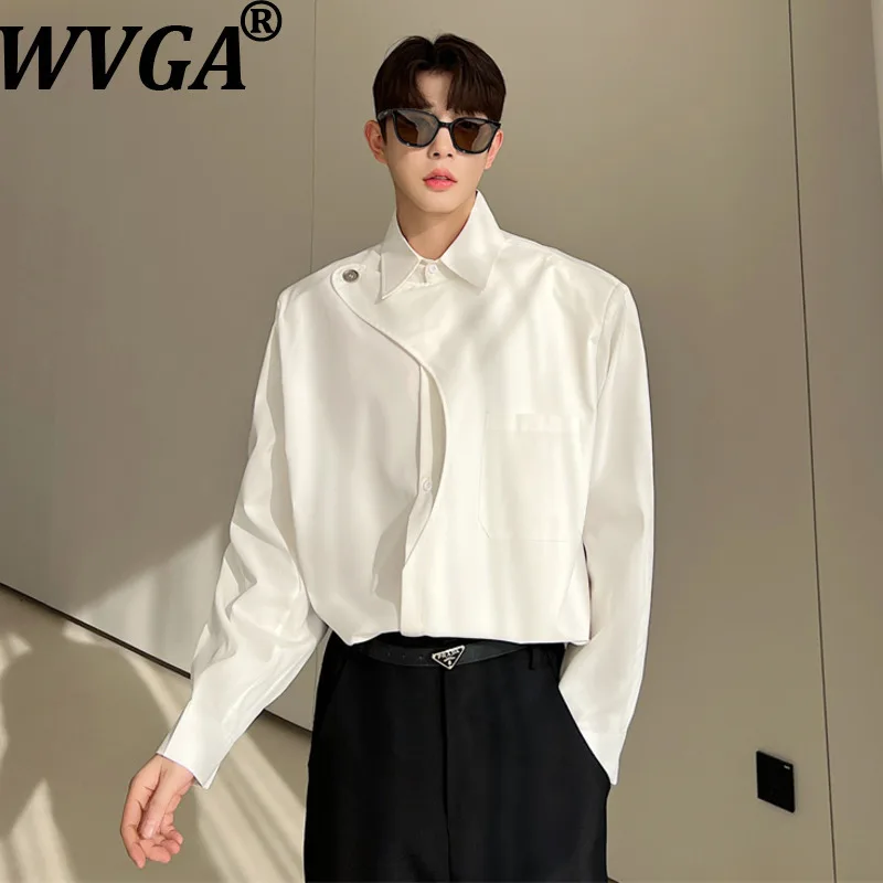 WVGA Spring Autumn New Men Tide High-End Shoulder Padded Shirts Long Sleeve Niche Asymmetric Design Korean Style Tops Ins W17363