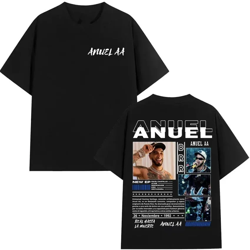 

Новая модная футболка 2025 года с графическим принтом Anuel AA Real Hasta La Muerte, хип-хоп футболка из хлопка для мужчин и женщин