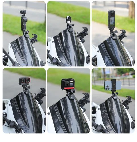 Imagen 2 del producto Soporte para parabrisas de motocicleta para DJI Osmo Nano/360/Action 5 Pro/GoPro 13/Pocket 3 Clip de aleación de aluminio para Insta360 Go Ultra X5