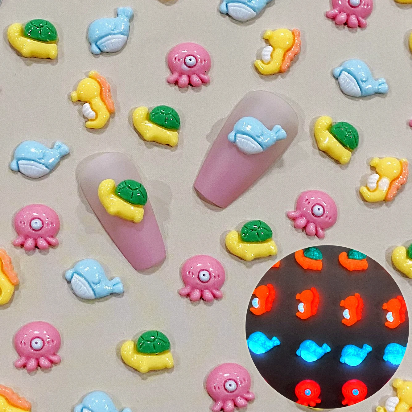 

30PCS Cute Cartoon Marine Creatures Nail Art Charms Kawaii Accessories Luminous 3D Acrylic Nails Decoration Supplies Parts