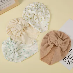 Winkle Bow Baby Turban Hats Flower Tulip Print Beanies Handmade Topknoted Newborn Boys Girls Caps Headwraps Kids Headwear