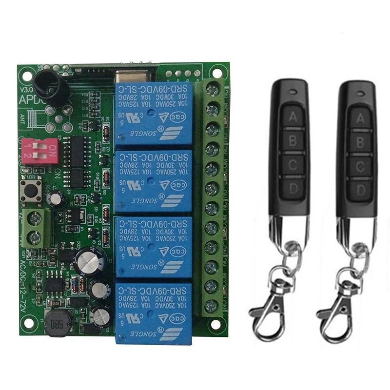 Smart Multiple DC 12V 24V 10A 315/433 MHz 4CH 4 CH 4 Channel Wireless Relay RF Remote Control Switch Receiver+Transmitter