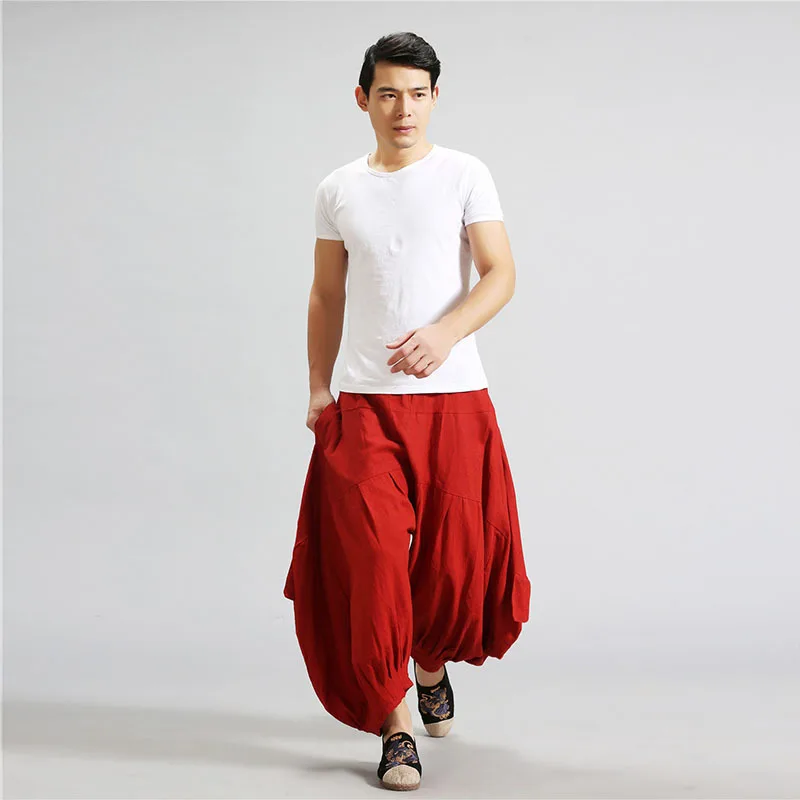 Men Yoga Pant Linen quickly dry Loose Wide Leg Sweatpant Running Jogger Fitness Gym Workout Casual Sport Pant Trouser Sportswear