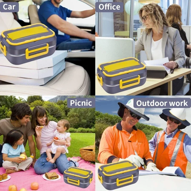 1pc Electric Lunch Box Food Heater, Portable Heating Lunch Box For Cars And Homes, Stainless Steel Container Fork And Spoon And