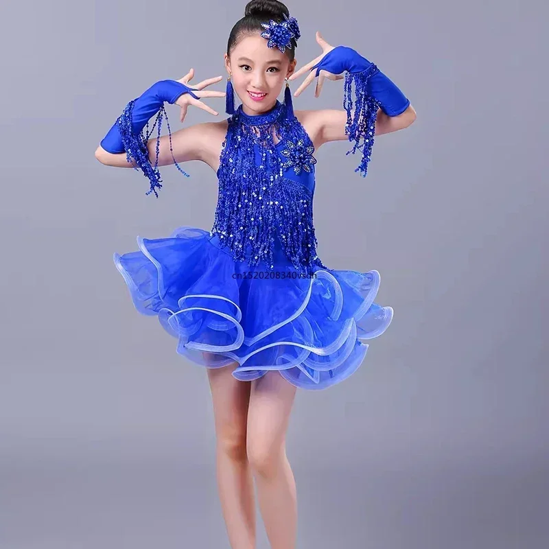 

Детский костюм для латинских танцев с длинными рукавами, юбка для латинских танцев для девочек, одежда для соревнований, одежда для тренировок, платье для танго