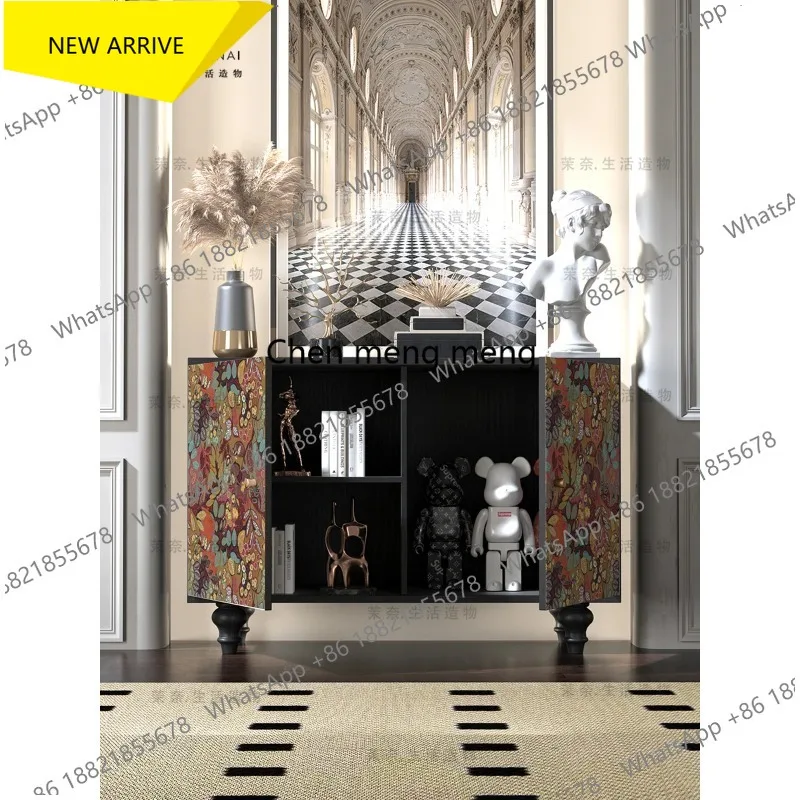 

D178 Французский ретро обеденный боковой шкаф с цветочным изображением для гостиной, декоративный чайный шкаф, встроенный настенный вертикальный шкаф