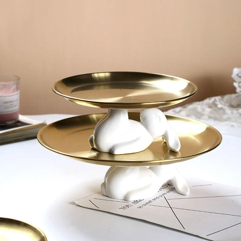 Rabbit Design Stainless Steel Jewelry Tray Decorative Ring Holder Storage Plate Tabletop Tray for Rings Earrings Bracelets Coins