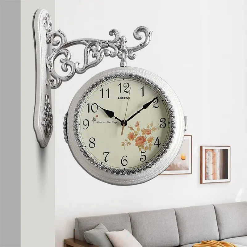 Modern Simple Room Two-sided Wall Clock, Household Fashion Double-sided Wall Watch Creative Retro Clock Decorative Nordic Watch