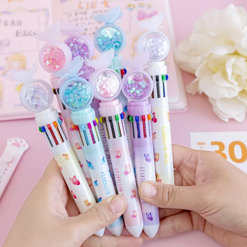 12/60 Pcs Wholesale Creative Cartoon Ten-color Gel Pens Set Color Ballpoint Pen Student Handbook Note-taking School Supplies