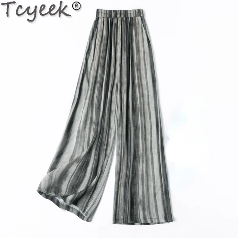 

Tcyeek 93% Mulberry Silk Long Pants Woman Trousers 21MM Real Silk Fashion Pants Women Clothes Summer Wide Leg Pants Pantalones