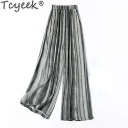 Tcyeek 93% Mulberry Silk Long Pants Woman Trousers 21MM Real Silk Fashion Pants Women Clothes Summer Wide Leg Pants Pantalones