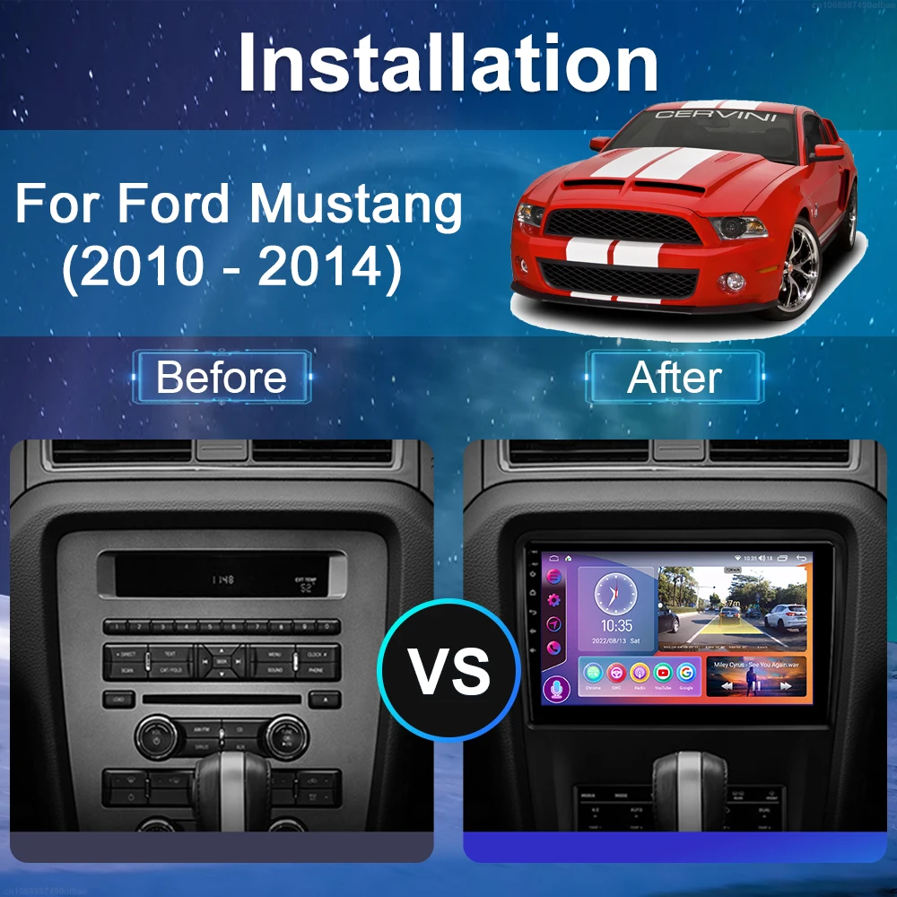 For Ford Mustang 2010 - 2014 Android Car Radio Multimedia Player GPS Navigation Wireless Carplay QLED Touch Screen Auto Stereo