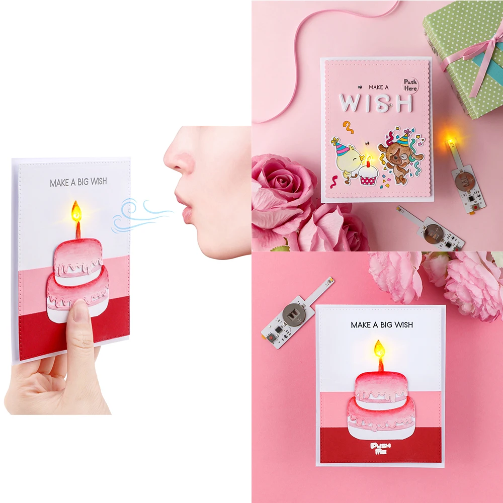 

3pcs/set Blow-Out LED Candle Light for DIY Scrapbooking Light-Up Birthday Interactive Paper Gift Cards Project Making Supplies