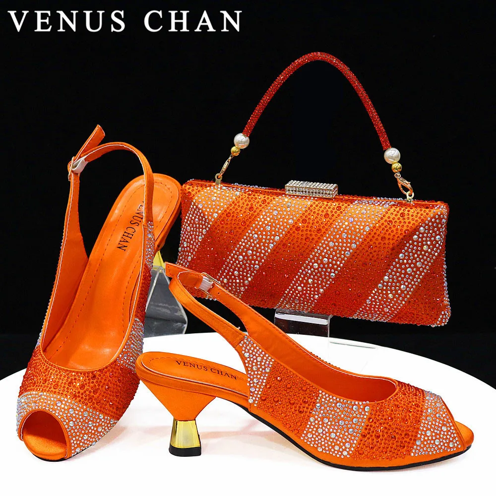 Venus Chan New Orange Arrive Italian Design Party Shoes With Matching Bag Hot African Wedding With Women Heel Shoes And Bag Set