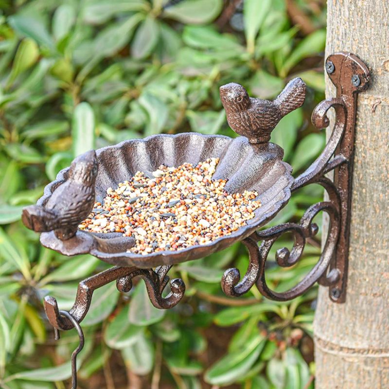 HHMMWS Sungmor cast iron double bird feeder retro wall mounted bird feeder balcony patio wrought iron outdoor decoration